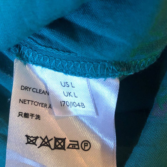 Maeve Anthropologie Large Sheer Floral Turquoise Blue Dress Drop Waist Ruffle - Picture 9 of 9